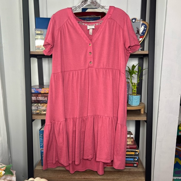 Knox Rose Dresses & Skirts - Knox Rose Coral Button-Front Tiered Mini Dress